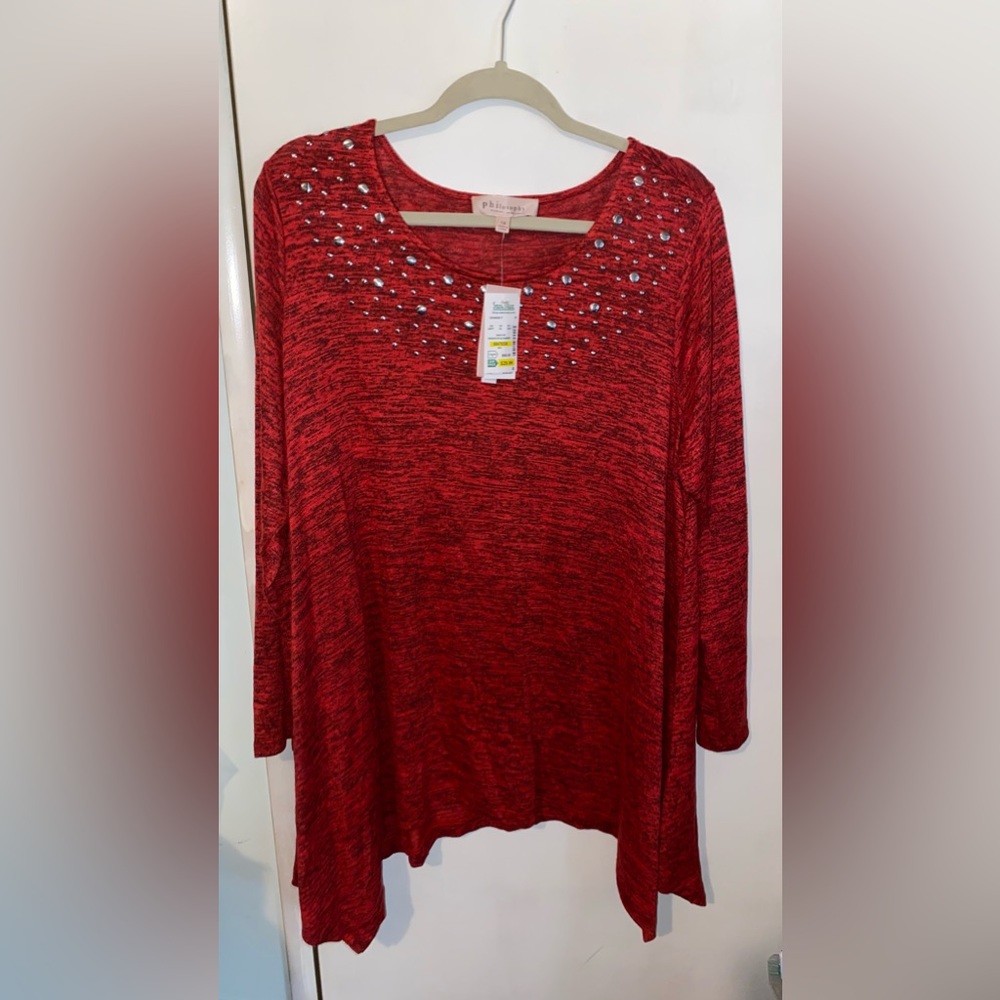 Philosophy Knit Top Handkerchief Hem Studded Red NWT $68